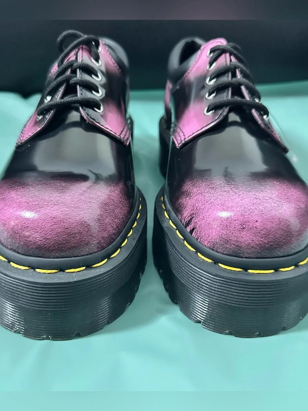 New Dr Martens 8053 Distressed Leather Platform Shoes pink black ombré leather 9